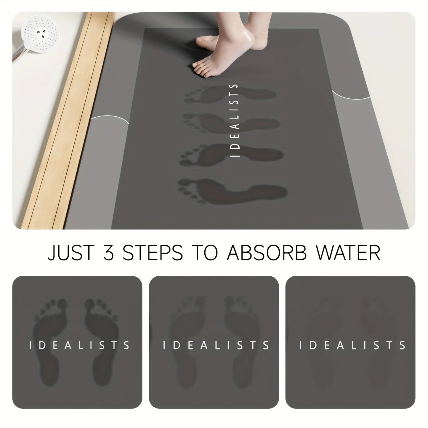 Diatomaceous Earth Bath Mat Super Absorbent Non Slip Fast Drying Soft Floor Mat for Bathroom Shower Laundry Bedroom Kitchen RV