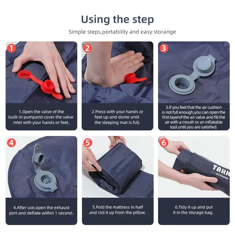 TARKA Inflatable Camping Mats Air Mattress With Pillow Outdoor Tourist Sleeping Pad Self-Inflating Mattress For Hiking Climbing