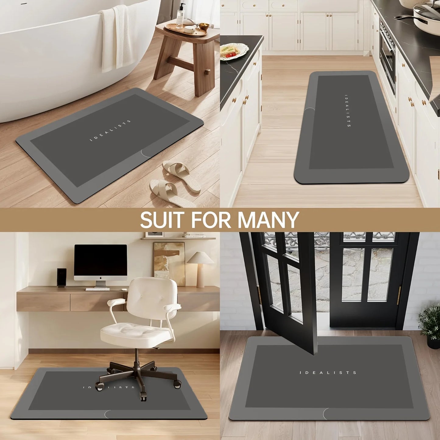 Diatomaceous Earth Bath Mat Super Absorbent Non Slip Fast Drying Soft Floor Mat for Bathroom Shower Laundry Bedroom Kitchen RV