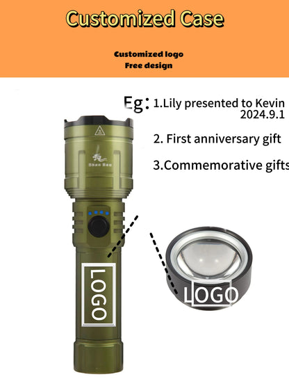 Shan bao 3000LM Outdoor Zoom Waterproof Flashlight Strong Light Focused Light Source Can Light a Flame (Customized Logo/Blessing