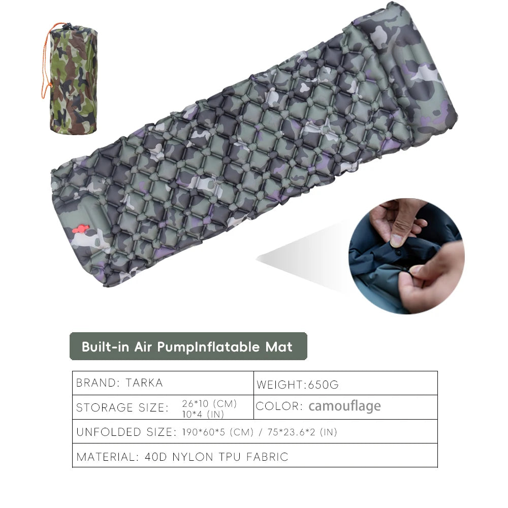 TARKA Inflatable Camping Mats Air Mattress With Pillow Outdoor Tourist Sleeping Pad Self-Inflating Mattress For Hiking Climbing