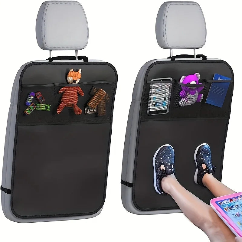 Back Seat Cover for Kids with 3 Pocket Storage Organizer, Waterproof Kick Mats Backseat Protector, Car Seat Back Protectors